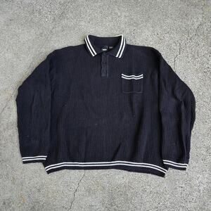 Vtg 90s Y2k MOSSIMO Striped Pinstripe Ribbed Lightweight Collared sweater Lg